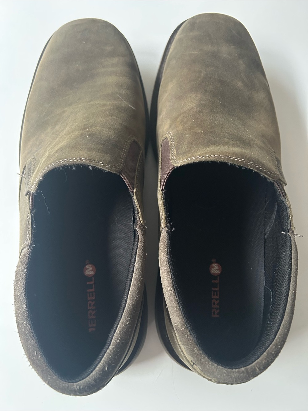 Merrell Olive/Tan Suede Slip-On Loafers